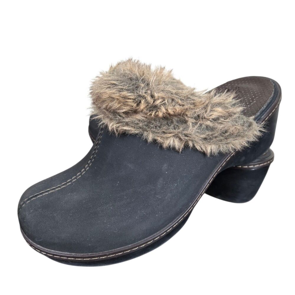 Crocs Cobbler Fuzz Brown Mules Clogs Women's 9 Faux Fur Trim & Lining